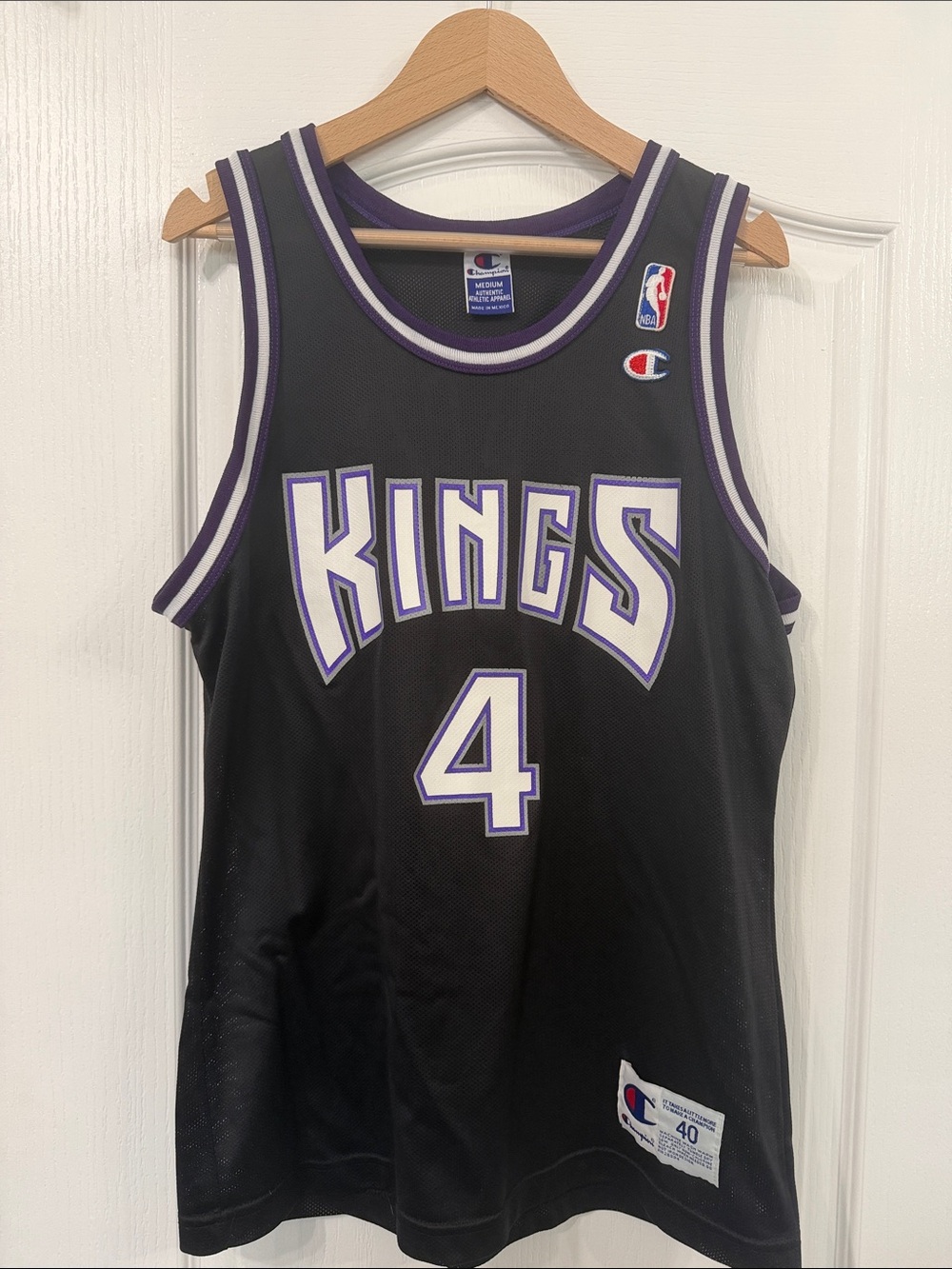 Champion Black Sacramento Kings #4 Basketball Jersey with Purple & White Trim
